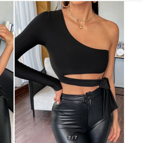 Better Be One Shoulder Tie Side Crop Top. Purple - Picture 7 of 9